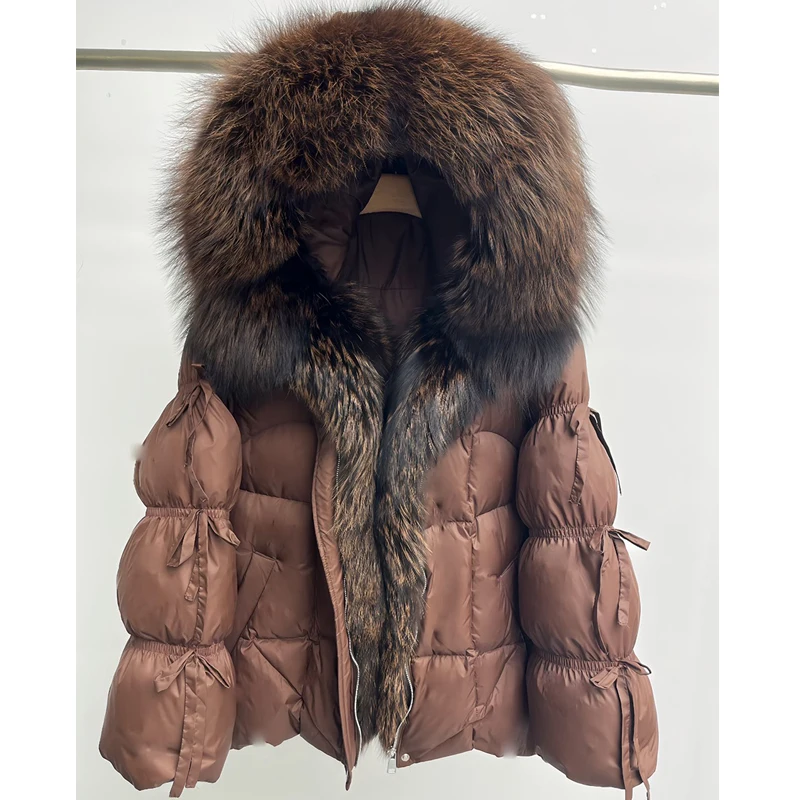 الراقية الفراء طوق أسفل Jaet المرأة منتصف طول Thiened الأبيض أوزة أسفل معطف مبطن الكورية Sle تخفيف الرياح #4