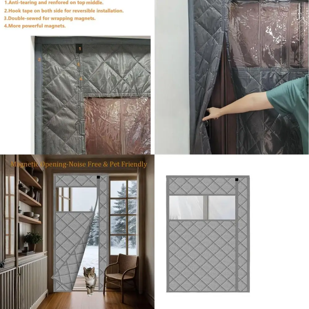

Дверная занавеска с магнитной изоляцией, 71x82, открытая сторона, ромбовидный узор, серая, для дверей 68x80