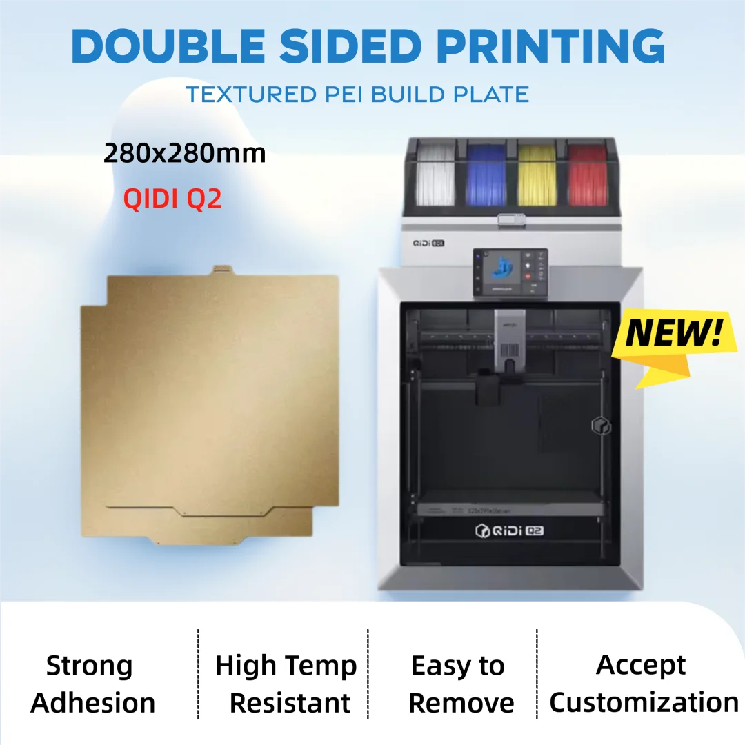 

3D Printer QIDI Q2 Combo PEI Build Plate Double Sided PEY PEI Powder Coated Spring Steel Sheet Flexible Print Bed 280x280mm