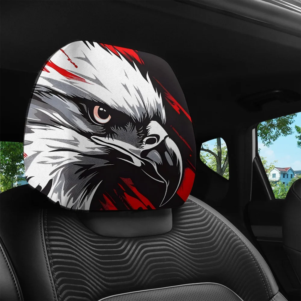 2pcs, Bold Eagle Print Car Headrest Covers, Universal Seat Headrest Protectors, Dustproof, Unfilled Inside
