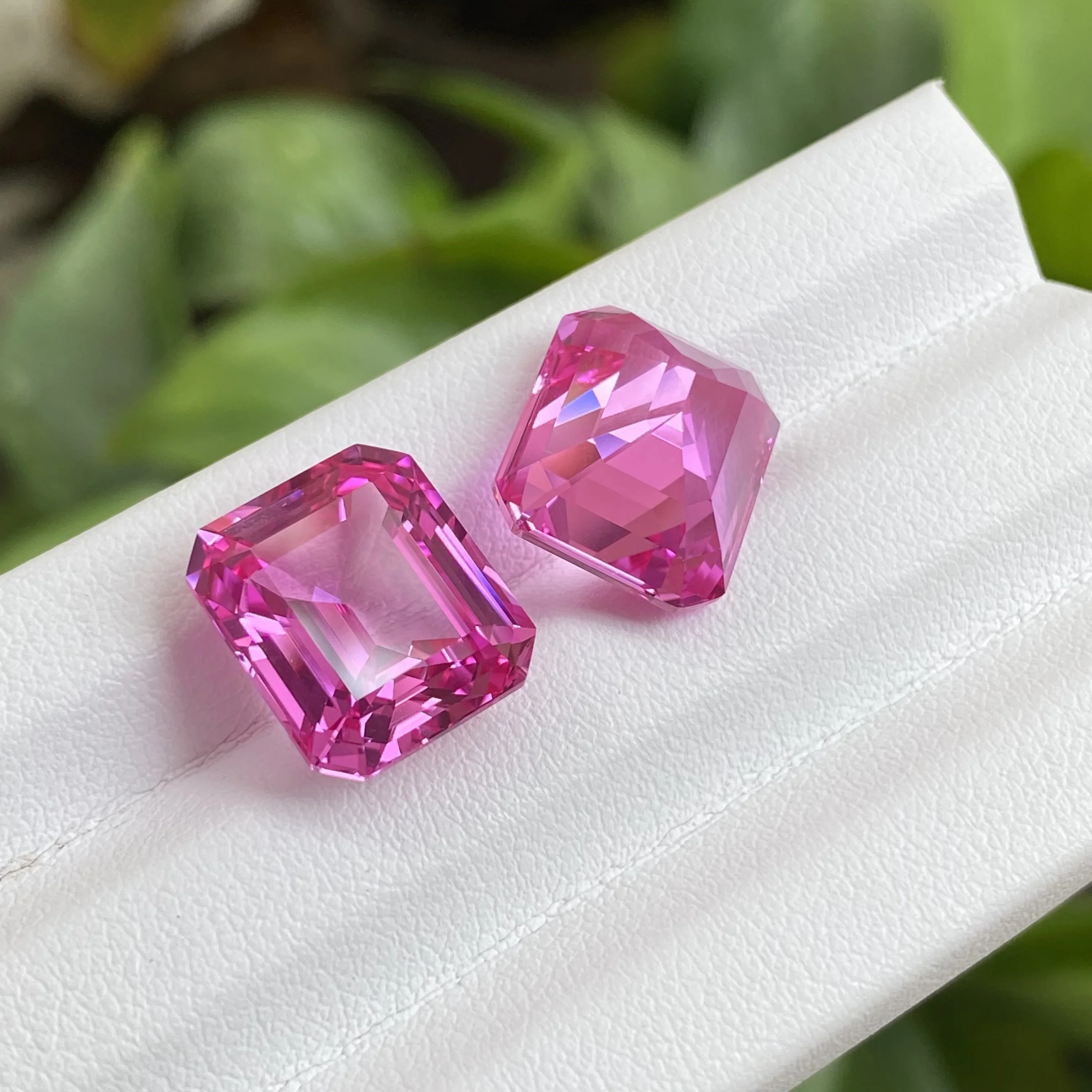 High Quality Pink Color Lab Sapphire Rectangle Faceted Gemstone Emerald Cut  Gemstone for DIY Jewelry