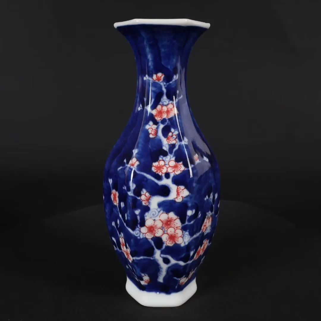 Chinese Ceramic Vase Ornament Home Decoration Accessories For Living Room Jingdezhen Blue Glazed Plum Blossom Porcelain Vase