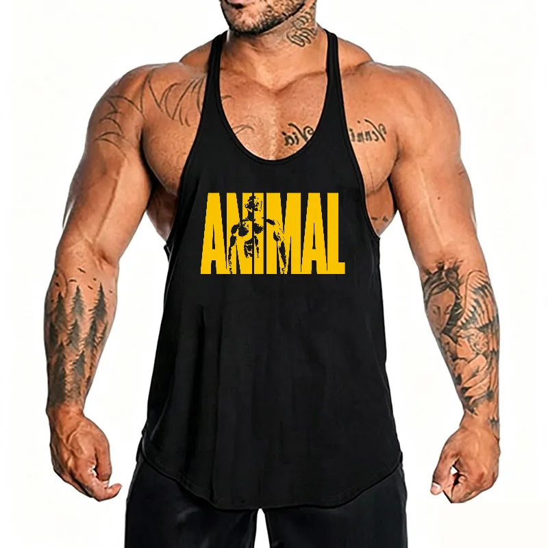 Mens Running Vests ANIMAL Letters Printed Gym Stringer Tank Tops Cotton Bodybuilding Sleeveless Singlets Muscle Fitness Clothing