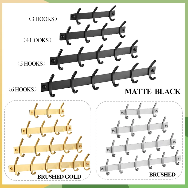 

Крючки для халата из нержавеющей стали с белой росписью, настенный крючок для кухонных полотенец, черного и золотого цвета с матовой поверхностью, фурнитура для ванной комнаты