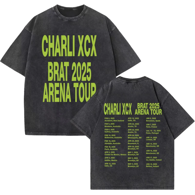 تي شيرت Charli Xcx Brat Tour مطبوع عليه حروف تي شيرت نسائي هيب هوب عالي الجودة تي شيرت أنيق مغسول للجنسين ملابس الشارع