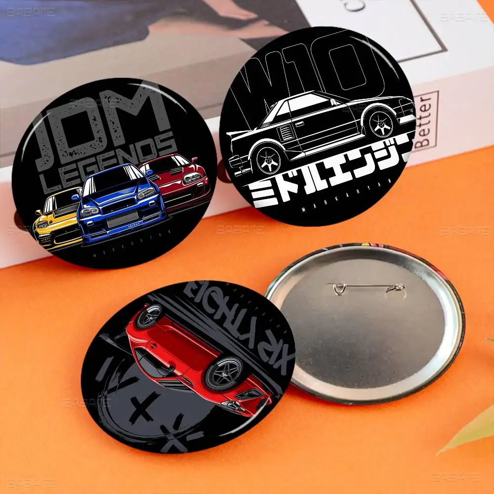 Japan JDM Sports Car Round Button Pins Slogan Creative Brooches Backpack Clothes Decoration Fashion Cartoon Jewelry Gifts