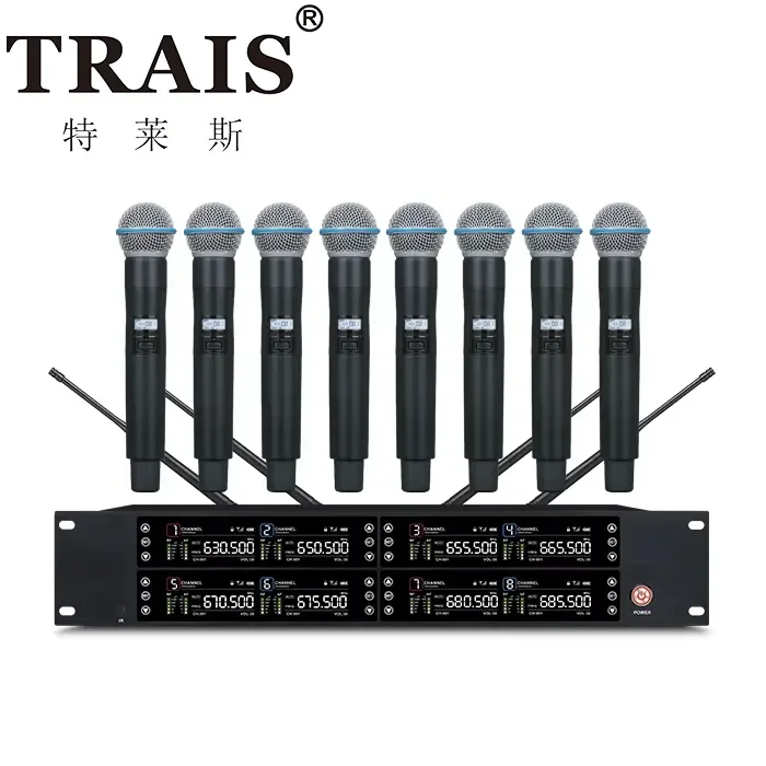 

High Quality 8CH Wireless Microphone System Metal Handheld Mic for Karaoke Singing Speech