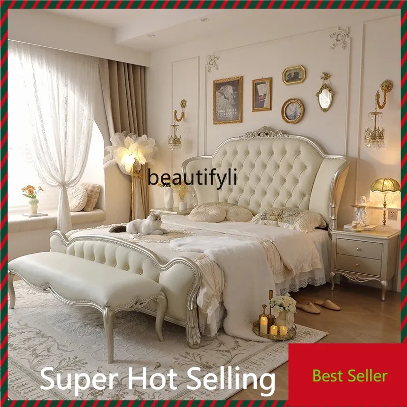 

K132 American light luxury solid wood bed 1.8 meters modern simple double bed master bedroom leather premium French court bed