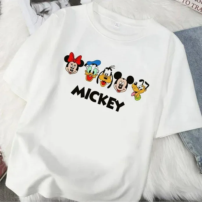 Fashion Disney Women T-shirt Cute Mickey Mouse Donald Daisy Duck Cartoon Print Casual O-Neck Pullover Short Sleeve Clothing Top