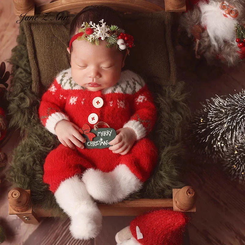 الوليد عيد الميلاد التصوير الزي الطفل صور الدعائم سانتا نمط الرضع زي مجموعة أحمر أبيض متماسكة قبعة كبيرة بوم رومبير الجوارب #4