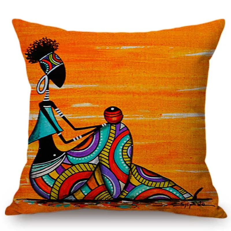 Abstract Art Oil Painting African Women Life Style Gallery Decoration Cushion Cover Car Pillow Linen Sofa Throw Pillowcase 45x45