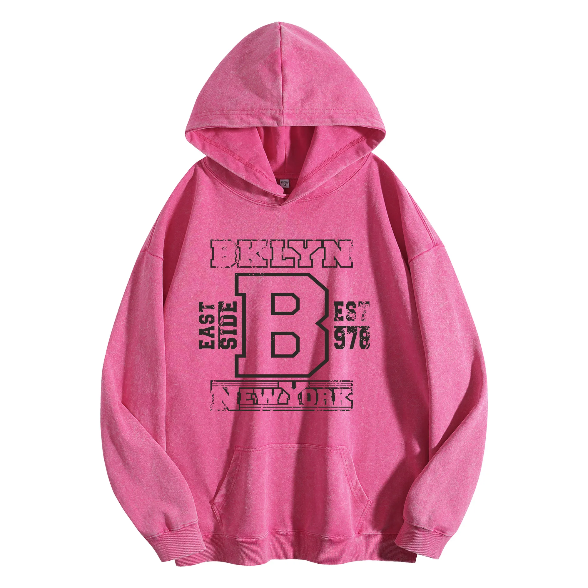 BKLYN طباعة جرافيك 400G هوديي عتيق مغسول للجنسين بلوفر كبير الحجم ملابس الشارع مجموعة الخريف/الشتاء #1