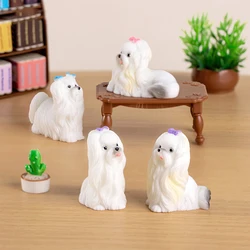 Cute Resin Maltese Dog Figurines Fairy Flower Pot Ornament Cute Cartoon Dog Figure Miniature Landscape For Home Decoration Gift