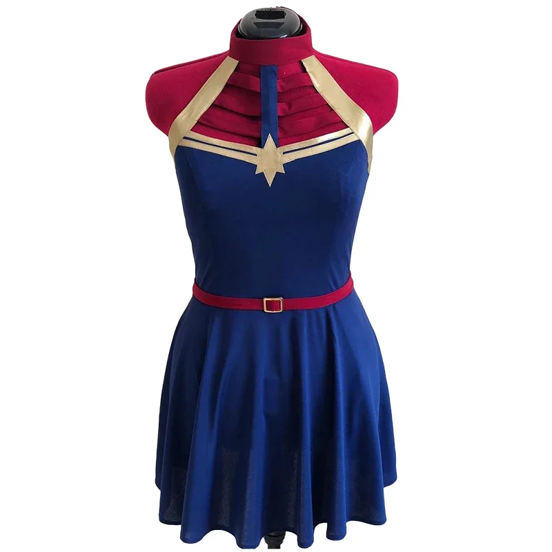 2025 New Arrival Women's Halloween Role Play Captain Marvel Sleeveless Belted Dress Hot Selling Ladies Clothes Fashion Dresses