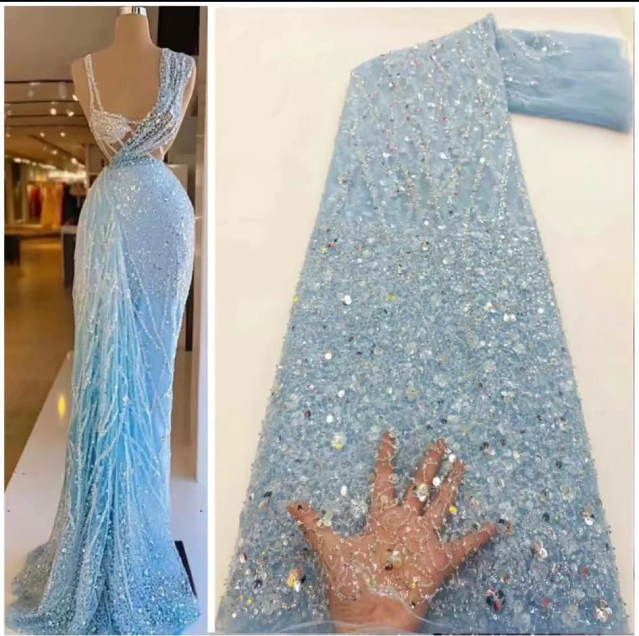 18 Colors African Symmetric Embroidered Tube Sequin Lace Fabrics High Quality Nigerian French Tulle Lace Party Dress Material