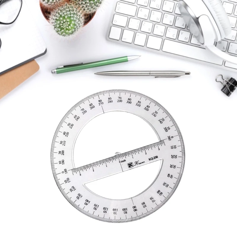 25cm 360 Degree Circle Protractor Round Protractor Ruler with Full Protractor Plastic Math Measuring Tools for Drawing