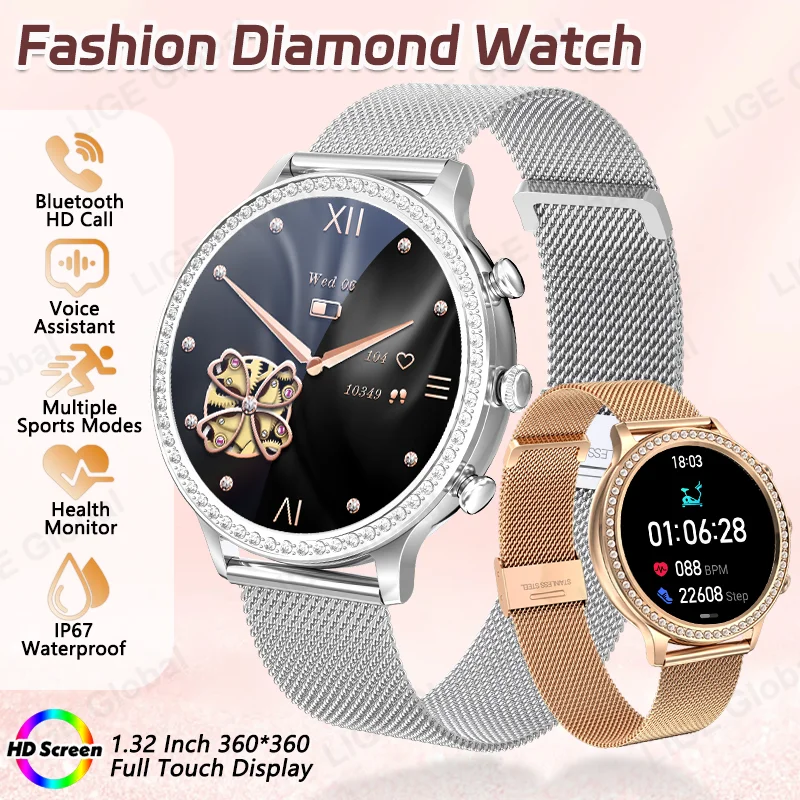 LIGE New Women's Luxury Smart Watch SpO2 Sleep Health Monitoring Sport Tracker Bluetooth Call Waterproof Ladies Smartwatch Gift