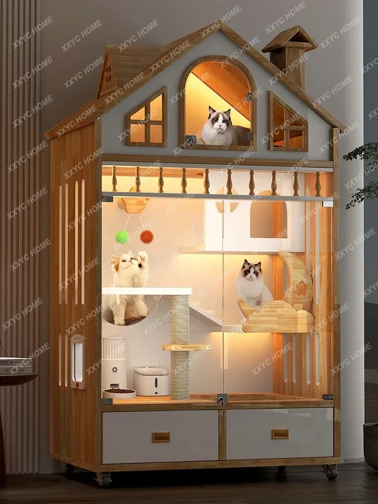 Cat Villa Household Toilet with Drawer  House Cattery Indoor Large Space Does Not Cover an Area of Cat Cage