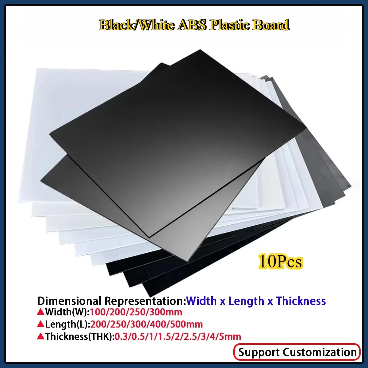 

10Pcs Black/White ABS Plastic Board/Model Plastic Board Customized Processing, Thickness 0.3/0.5/1.5/2/3/4/5/6mm