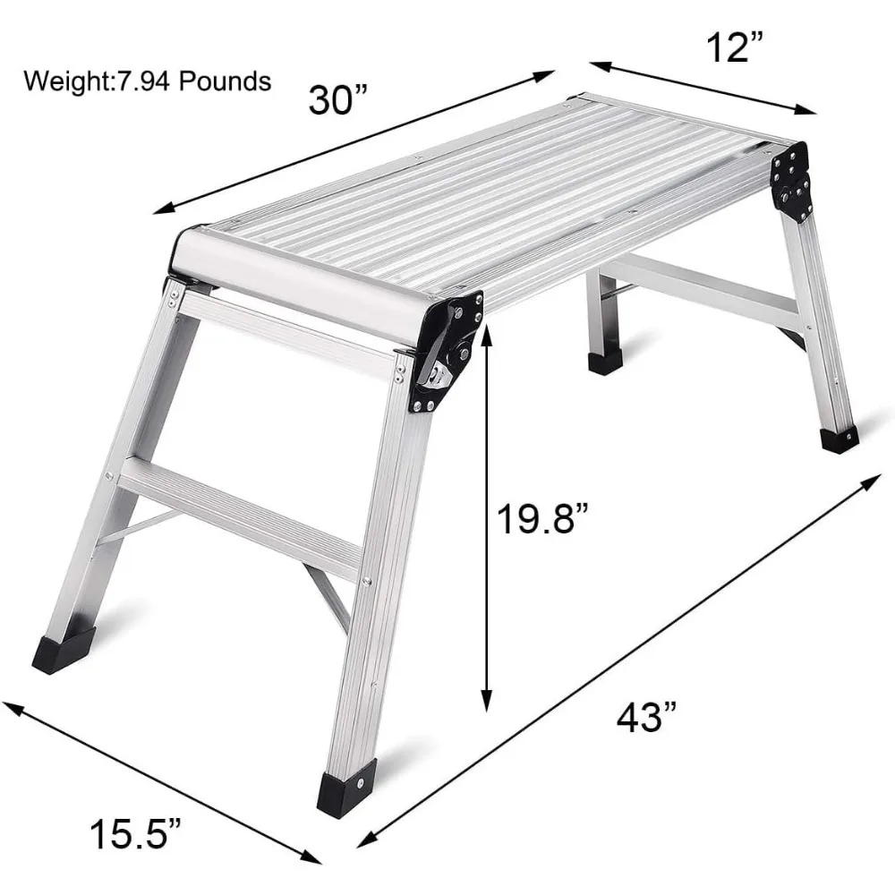 LEADALLWAY Work Platform Aluminum 30x12x20 Step Ladder Heavy Duty Foldable Aluminum Platform 330 Lbs Capacity