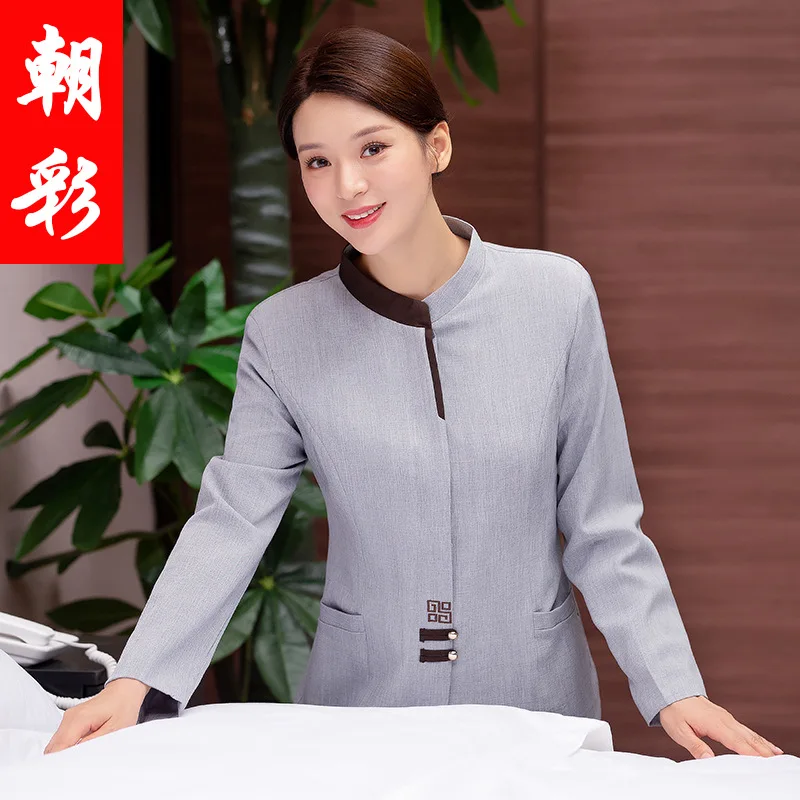 

Winter Fashion Autumn Cold-Proof Cleaning Service Uniform Linen Blue Hotel Work Clothes Long-Sleeve Suit PA Beauty Salon Aunt