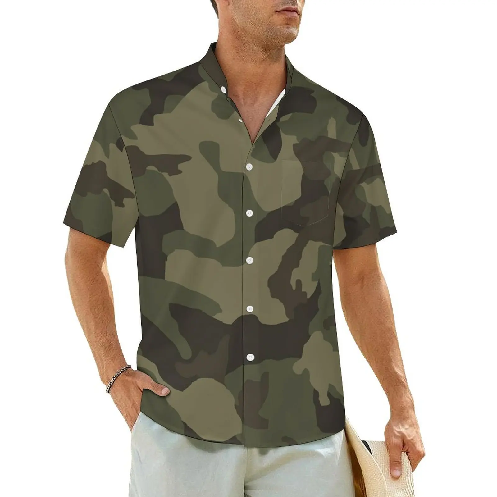 

Hawaii Shirt Beach Modern Seamless Vector Military Camouflage Blouses Vintage Casual Shirts Men Short-Sleeve Oversized Clothing