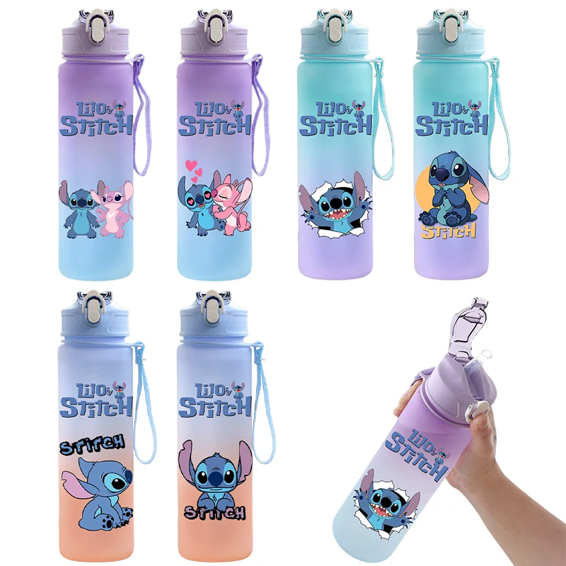 750ml Disney Lilo Stitch Water Bottle Anime Cartoon Large Capacity Drinking Cup Portable Outdoor Sports Water Cup Children Gift