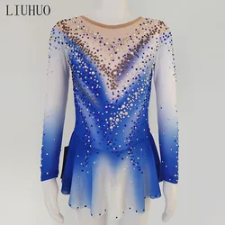 LIUHUO Gorgeous Blue Gradient Girl In Figure Skating Dress Full of Diamonds Competition Performance Training BD1506