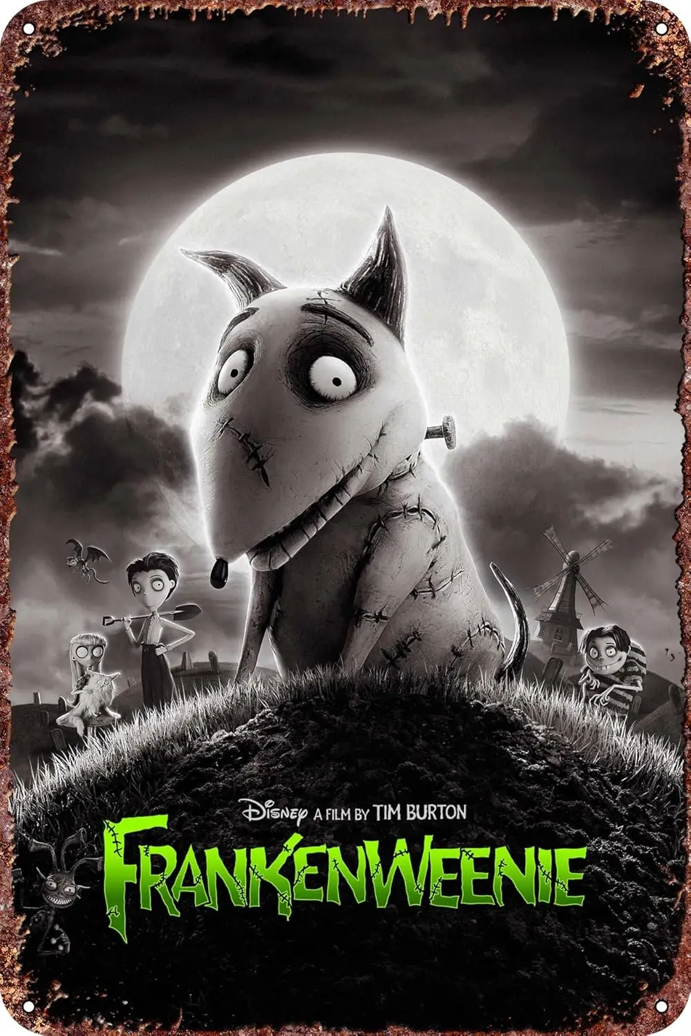 FYELVO Frankenweenie movie Metal Tin Sign Poster Decor for Living Room Cafe Decorative Sign for Wall 12x8Inches