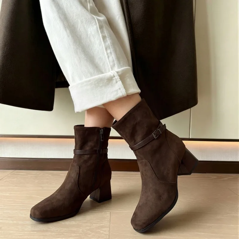 Girls Student Vintage Faux Suede Ankle Boots For Women Fashion Soft Leather Short Boots New 2026 Plus size 32-48