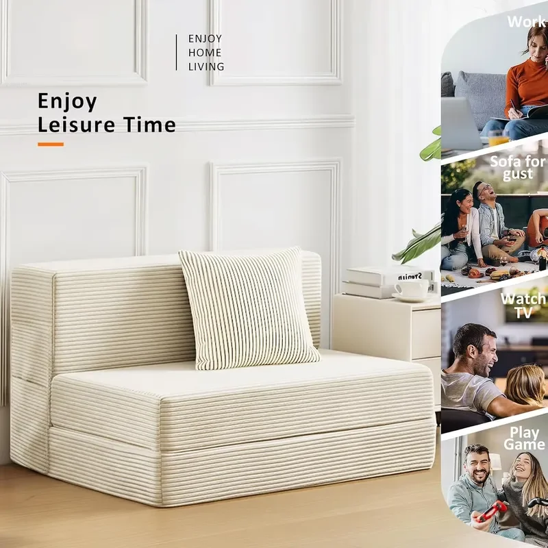 Wholesale Corduroy Sofa Bed, Folding Lounge Chair Convertible Couch, Vacuum Compressed Portable Sofa for Apartment Living