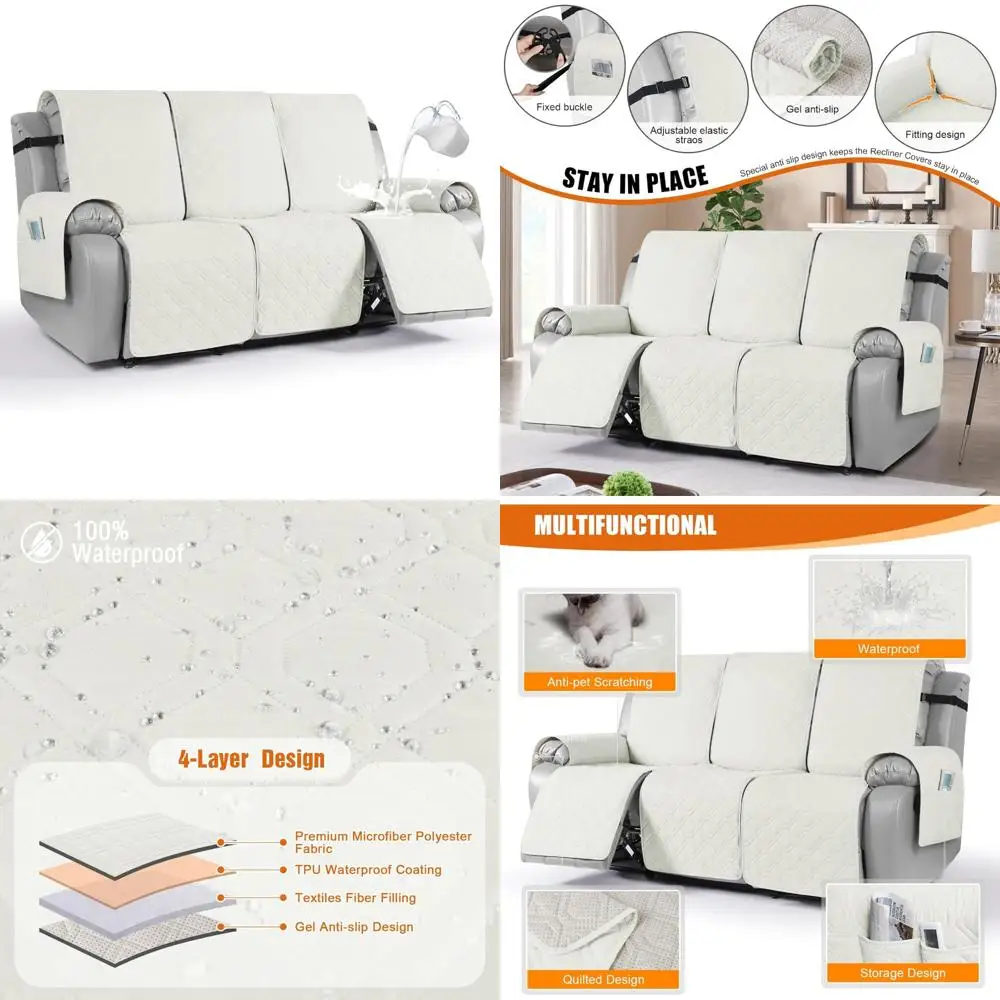 

Waterproof Washable Reclining Sofa Cover - 1-Piece Non-Slip Sofa Protector with Elastic Edges for Furniture