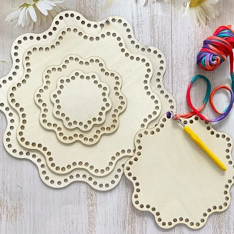

2026-High Quality Crochet Basket Wood Base Round Heart Shape Wooden Bottom Blank Hand Woven Cross Stitch DIY Craft Basket