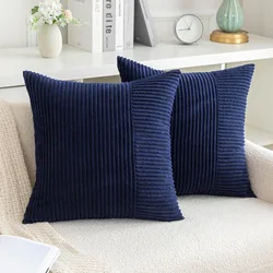 Navy Blue Corduroy Stitching Pillowcase Solid Color Cushion Cover 45*45cm 30*50cm Sofa Bed Decor Pillow Case Throw Pillow Cover