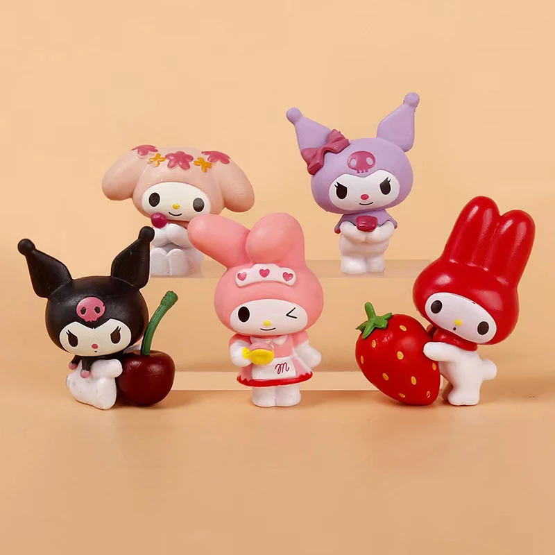 

5Pcs/Set Sanrio My Melody Kuromi Cute Model Doll Cartoon Action Figure Cakes Decorative Ornaments Anime Toys Gift for Friend