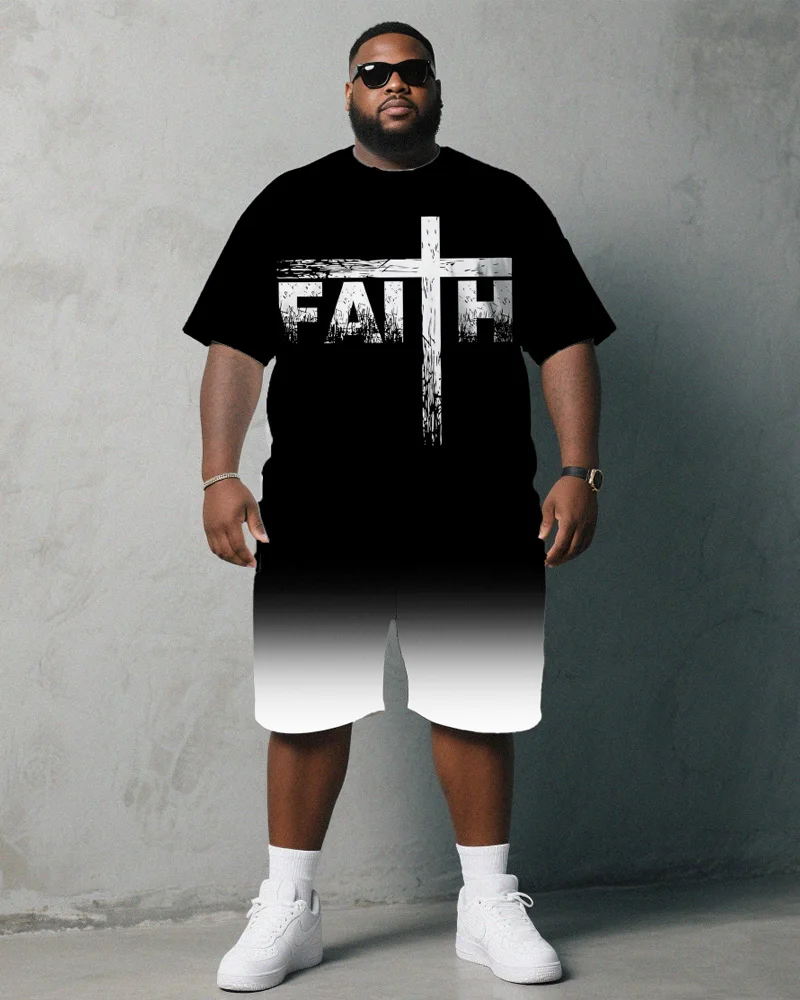 

S-9XL Men's Large Size Gradient Short Sleeve T-shirt Shorts Two-piece Set