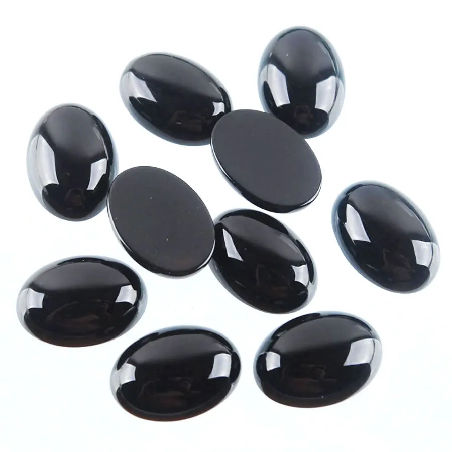 Wholesale 10Pcs/lot 10x14mm Black Onyx Cabochon Oval Flat Back Cut Natural Agate Loose Stone Multi Size DIY Earring Making BU800