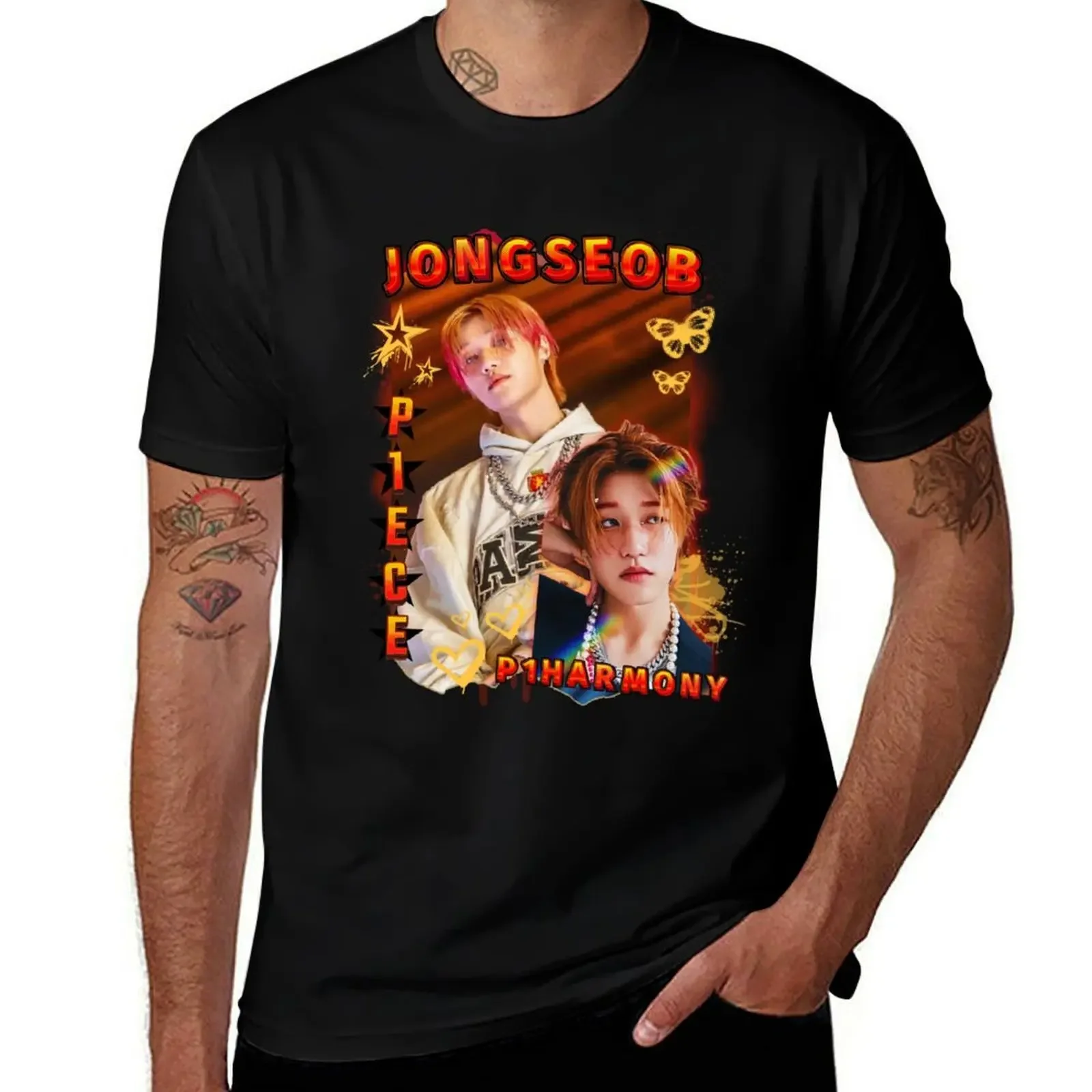 

P1Harmony Jongseob Red Gravity Scrapbook Design Korean Group KPop Scrapbook Collage T-Shirt man t shirt vintage t shirt men
