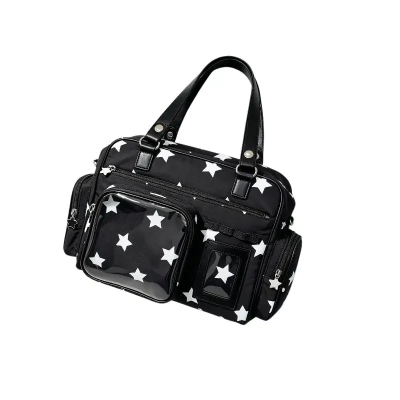 Y2K Japanische Itabag Umhängetasche mit großem Fassungsvermögen, durchsichtiges Fenster, Stern- und Punktdruck, Umhängetasche für die Schule, den täglichen Weg zur Arbeit – Detail 7