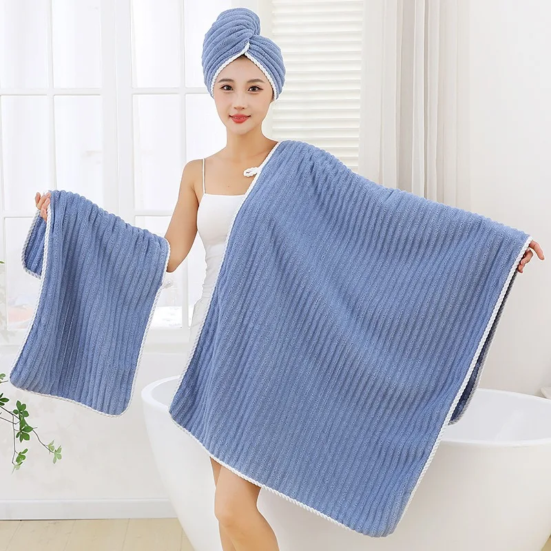 

Coral Velvet Towel Bath Towel Shower Cap, Thickened Face Towel, Household Quick-drying Absorbent Set Is Soft and Lint-free
