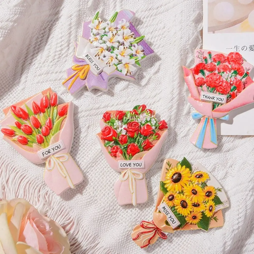 Simple Resin Home Decoration Bouquet Cartoon Souvenir Refrigerator Sticker Roses Flowers Simulation Sunflower Magnetic Stickers