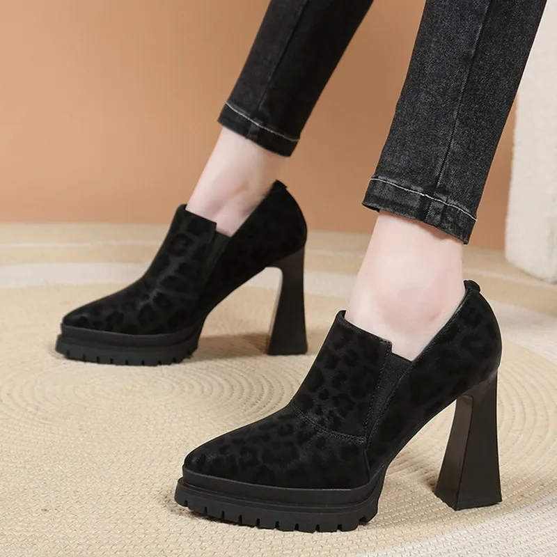

Fashion Brand Super High Heels Retro Leopard Print Platform Deep Mouth Single Shoes Women Spring and Autumn Fashion Naked Boots