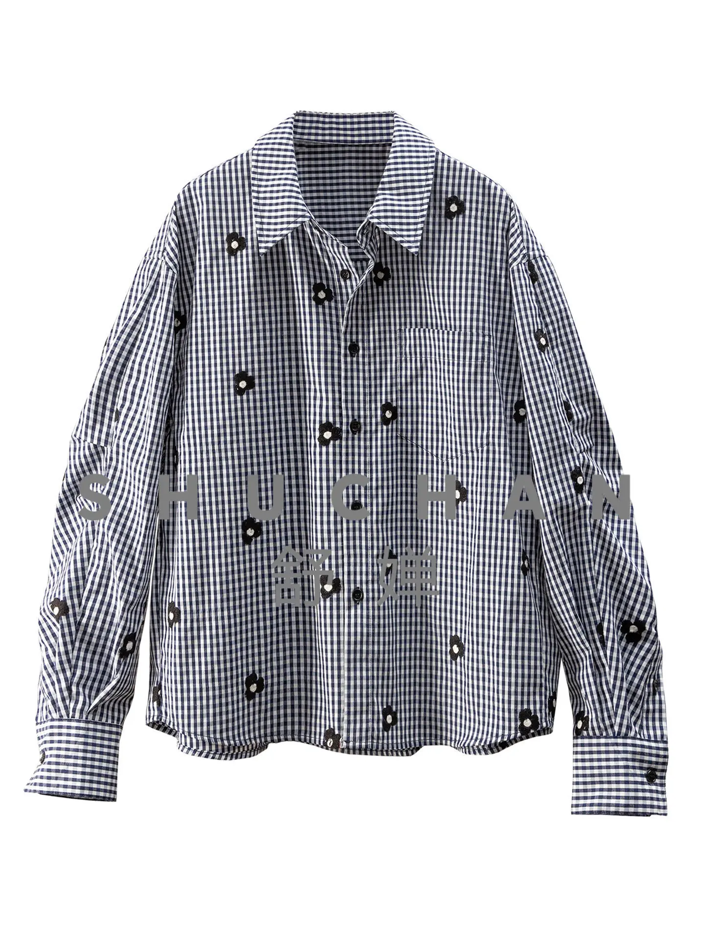 

Small Fortune Shirt Design Flower Embroidery Retro Plaid Arc Pendulum Shirt Women 05L0 Blusas Femininas Com Frete Gratis