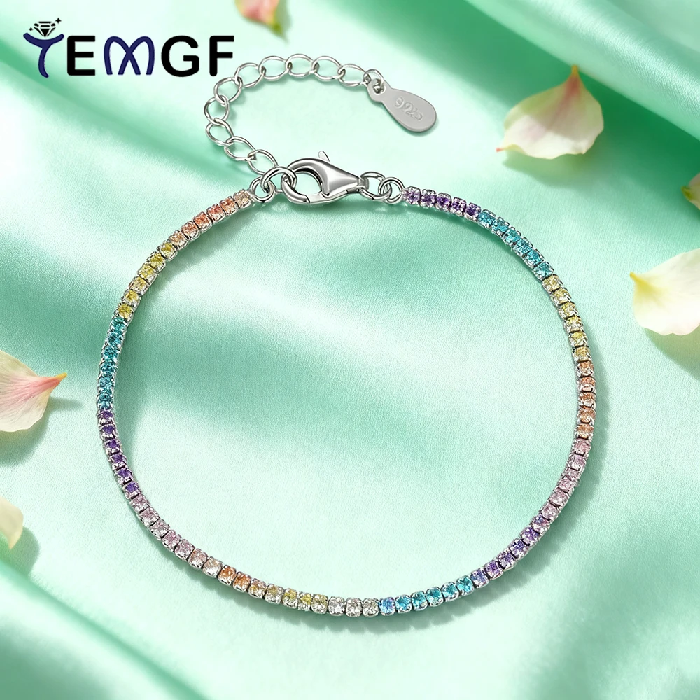 

TEMGF полностью красочный браслет с цирконом 1,5 мм, стерлинговое серебро 925 пробы, ювелирные изделия для женщин и девочек, пара, сверкающие подарки для свиданий и любви