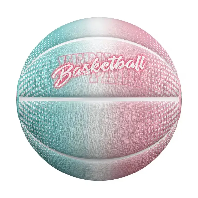 ลูกบาสเก็ตบอลหนัง PU สีชมพูเขียวไล่เฉด ขนาด 7 สำหรับมืออาชีพ พร้อมปั๊มลมฟรี ตาข่าย และลูกบาสสำหรับเล่นกลางแจ้ง