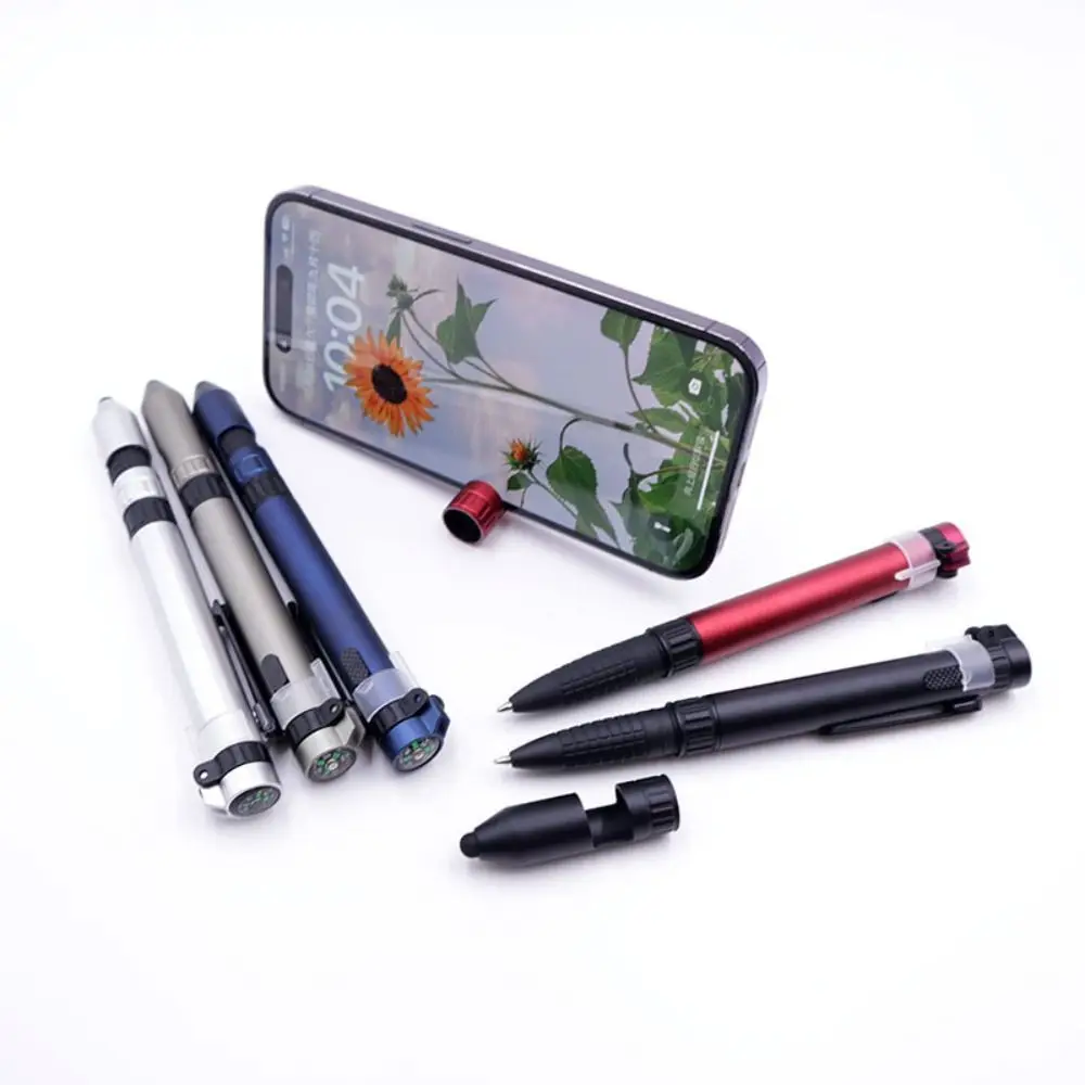 Portable 6-In-1 Multi Function Pen Ballpoint Pen Compass Flashlight Pen Compact LED Light Screwdriver Pen Outdoor Survival