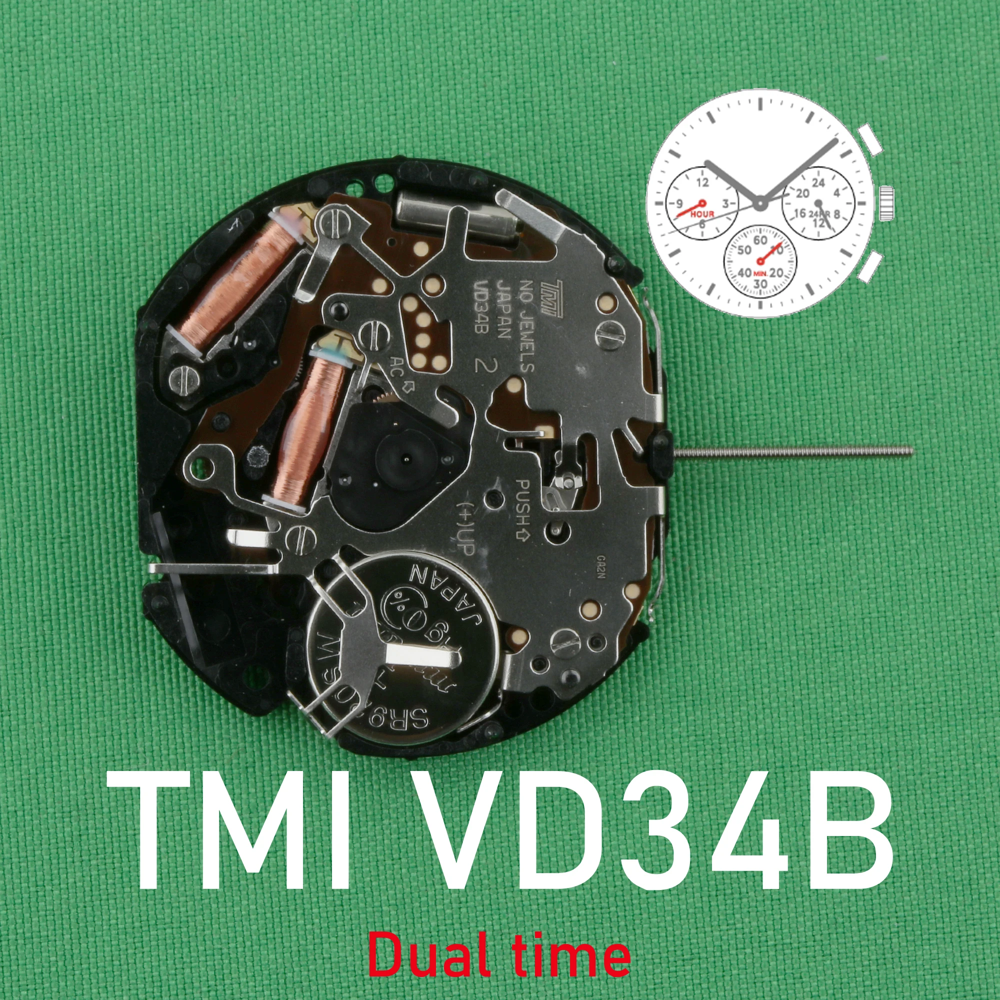 TMI VD34B movement New Japan Seiko VD34 Movement Original SII/TMI VD34 Watch Movement Dual time 3 hands,24 hr,12 hr, min