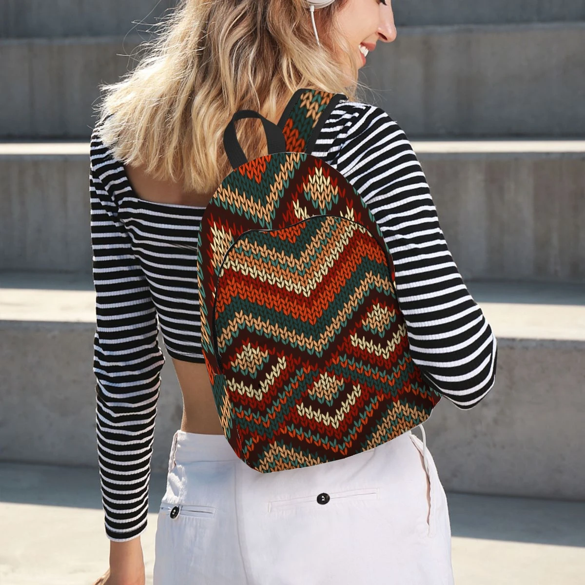 Mochila Boho Chic Zigzag, mochila leve casual para laptop, mochila de lona ao ar livre para homens e mulheres