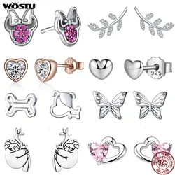 WOSTU-pendientes de tuerca con forma de corazón y flor para mujer, aretes pequeños de perlas de plata de ley 100% 925, joyería de compromiso de boda, regalos