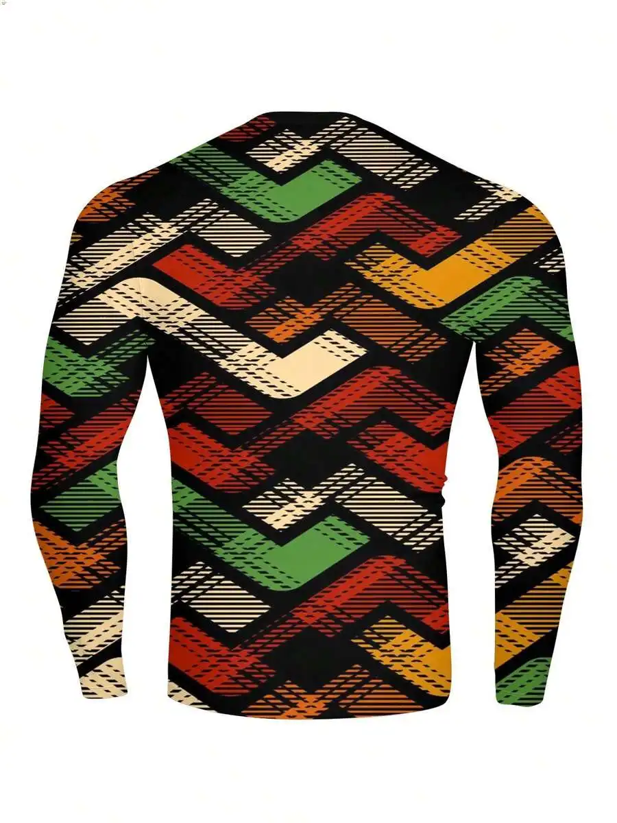 

3D Printed Mens Crew Neck Tight Long Sleeve Shapewear Casual Sports Compression Top